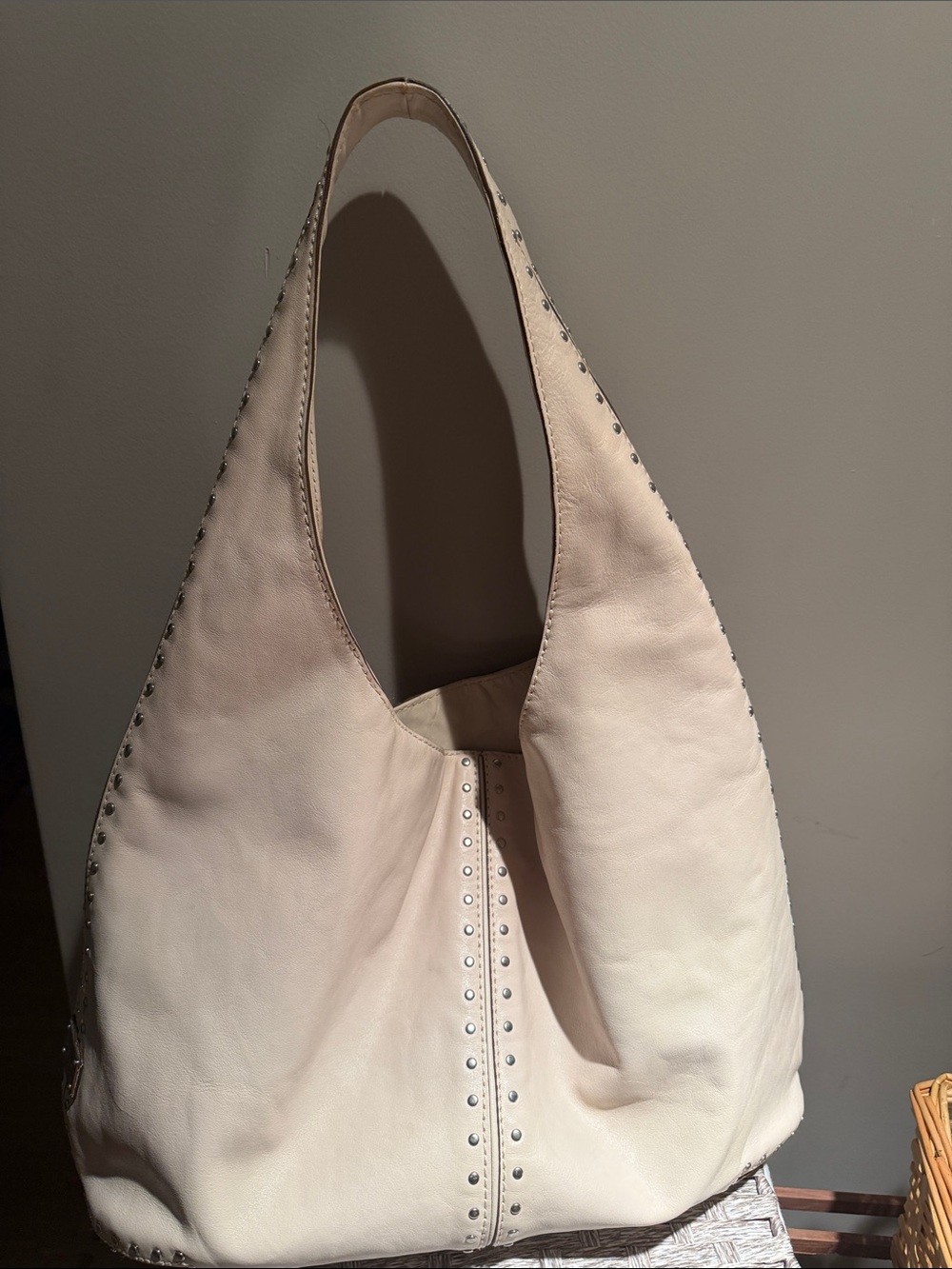Y2K Michael Kors Cream Leather Hobo Shoulder Bag with silver studs